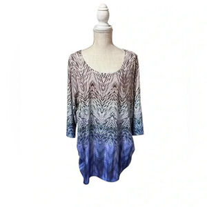 French Blue Women’s Embellished Rhinestone Blouse 3/4 Sleeve Plus Size 1X
